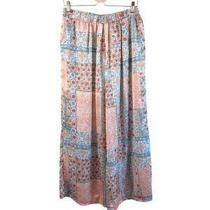 dRA Silky Palazzo Pants "Paloma Pant" Patchwork‎ NEW Boho Size L Peach Teal